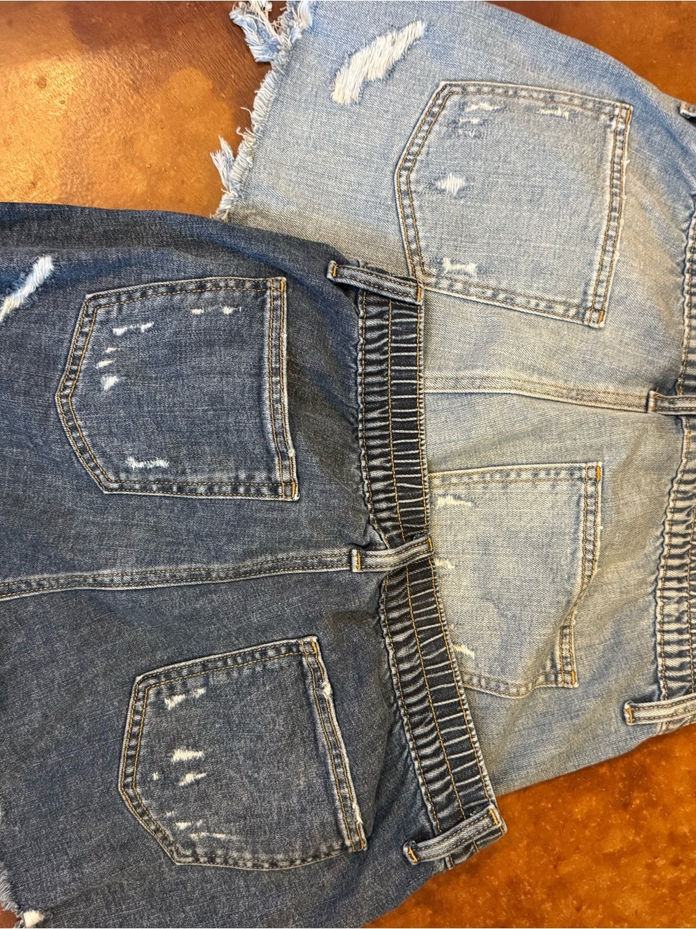 aerie Two-Tone Distressed Jean Shorts - Dark Blue & Light Blue
